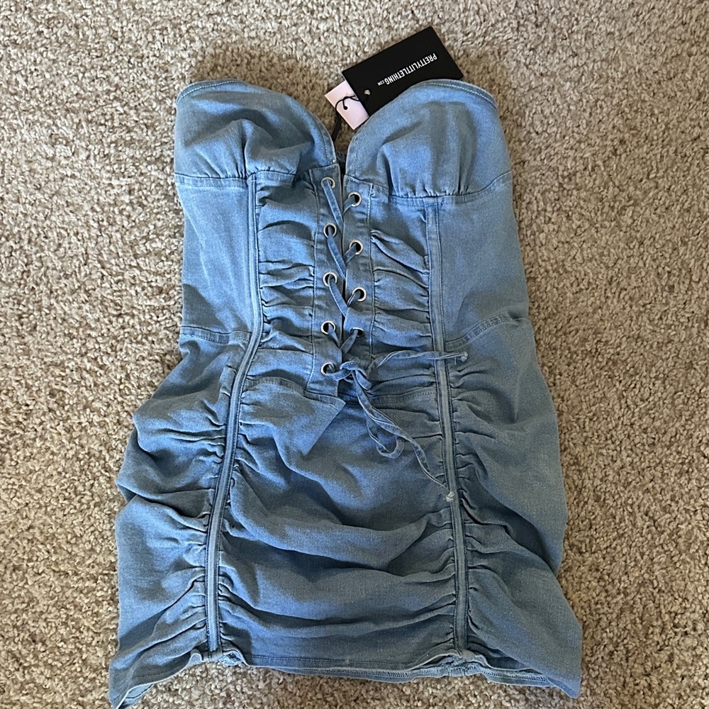 PrettyLittleThing Denim Strapless Dress